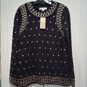 Michael Michael Kors Black Knit Sweater Gold Studded NWT Sz L